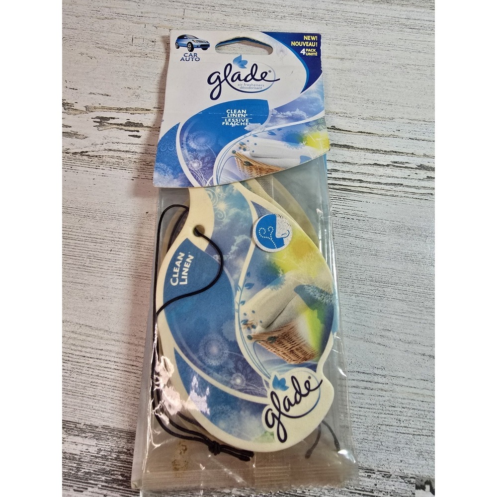 Glade Clean Linen Car Air‎ Fresheners Hanging Paper 4 Pack Auto Odor Eliminator